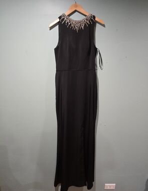 Mac Duggal SLEEVELESS RHINESTONE COLLAR COLUMN Evening Event GOWN Black Size 6